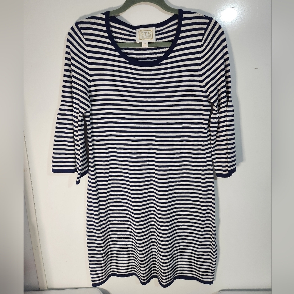 Sail To Sable Striped Navy and White Dress, Size Med